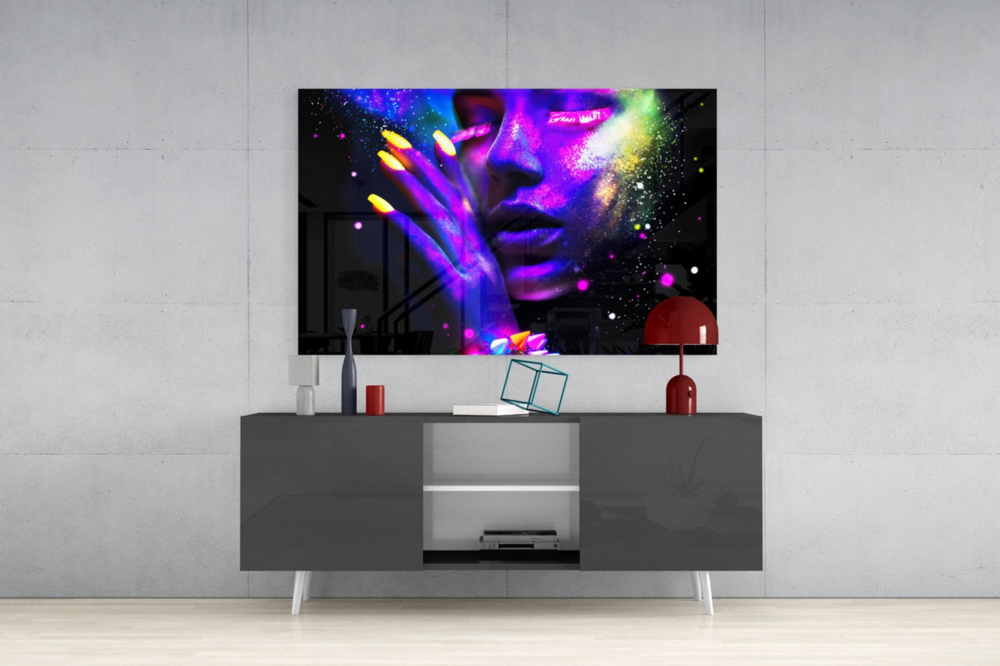 Neon Glow Face Glass Wall Art