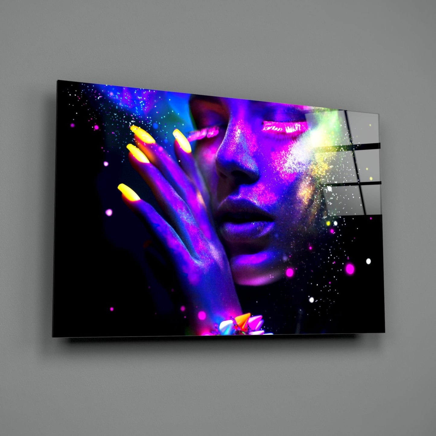 Neon Glow Face Glass Wall Art