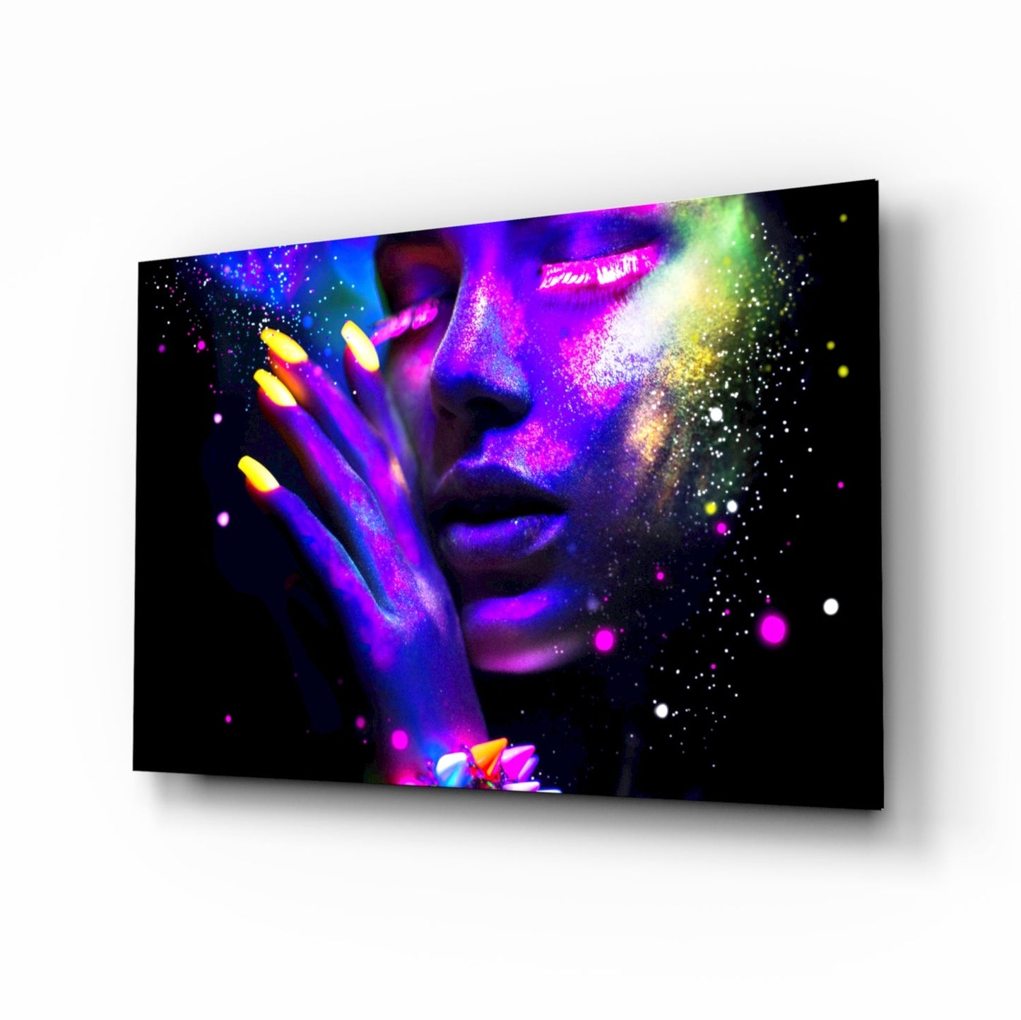 Neon Glow Face Glass Wall Art