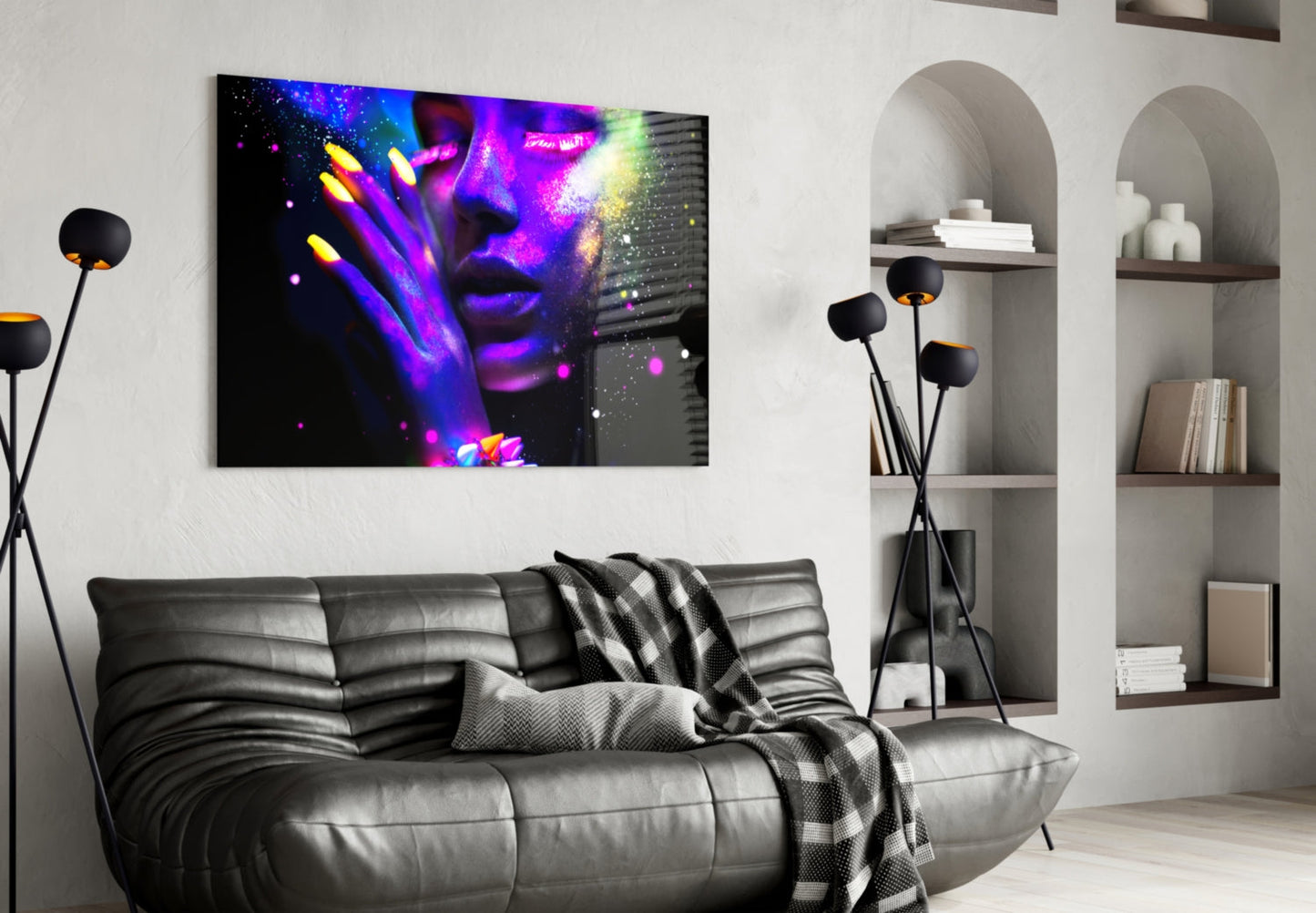 Neon Glow Face Glass Wall Art