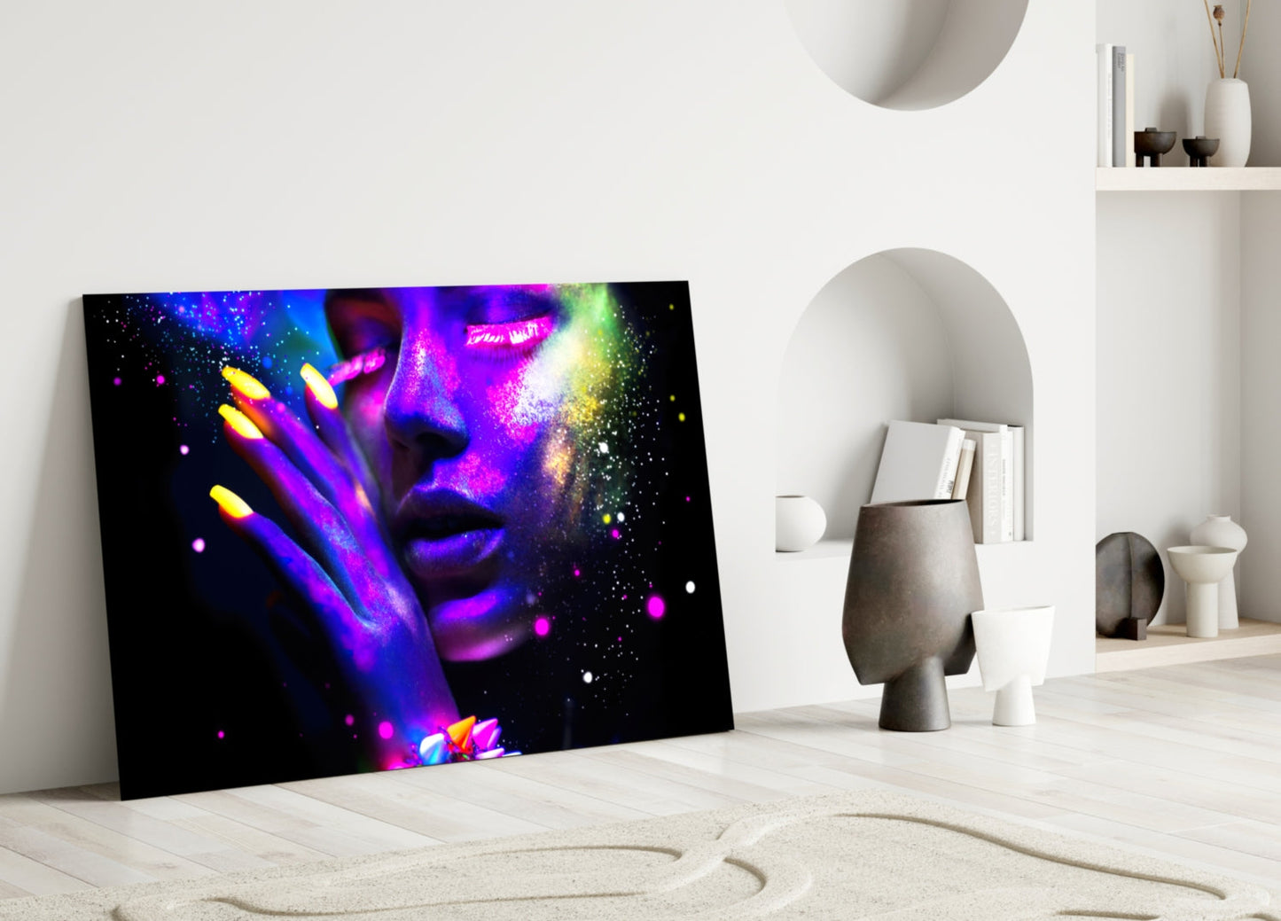 Neon Glow Face Glass Wall Art