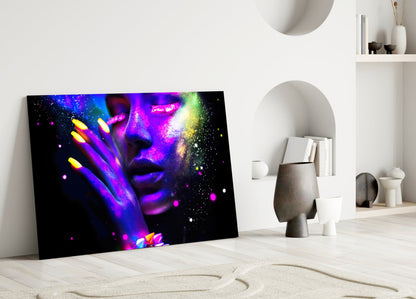 Neon Glow Face Glass Wall Art