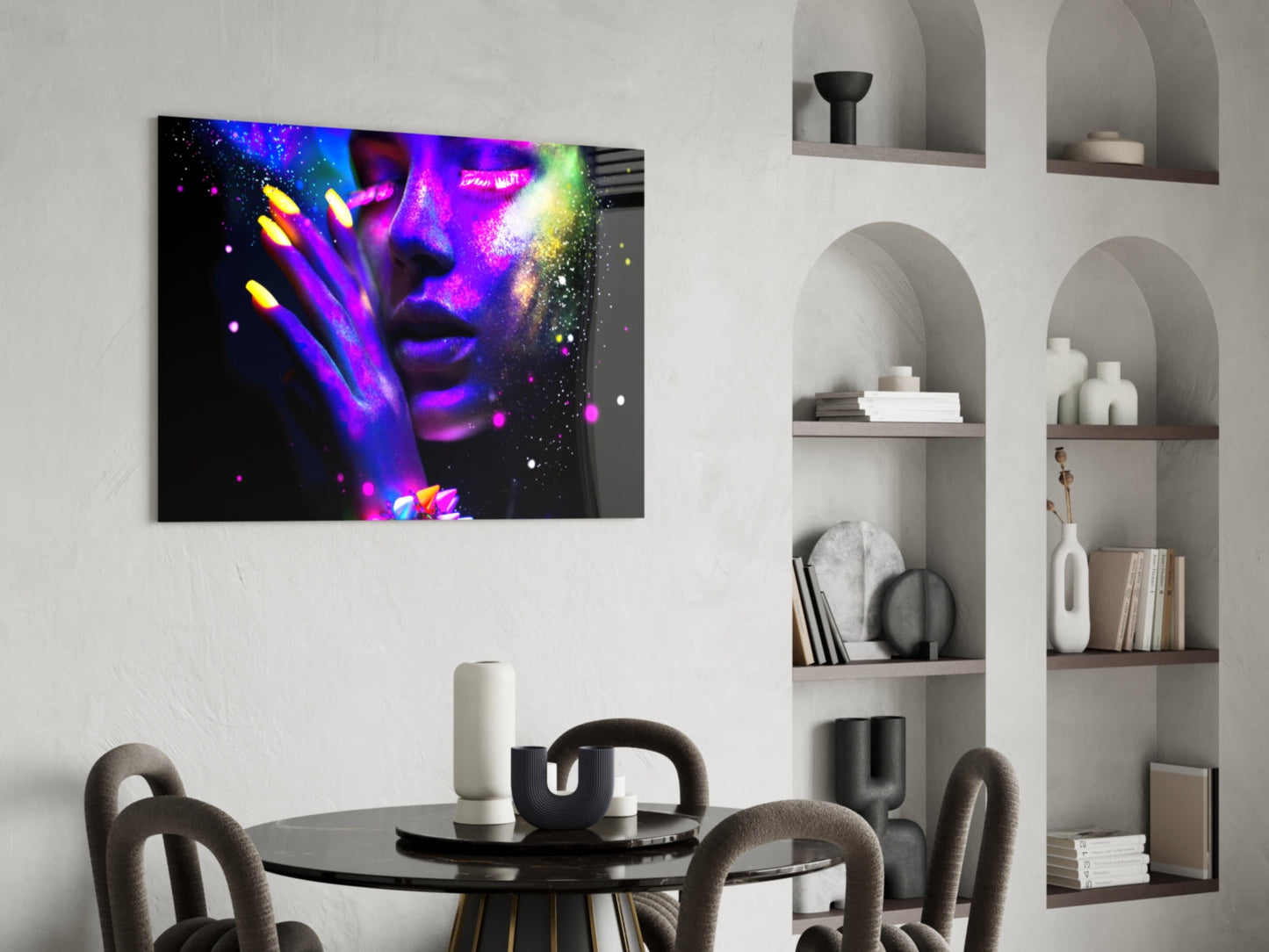 Neon Glow Face Glass Wall Art