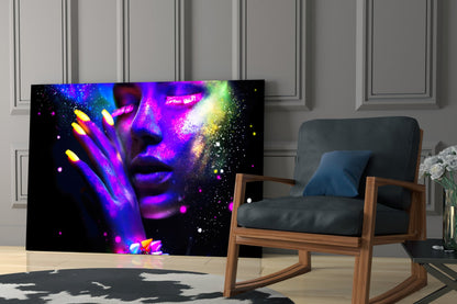 Neon Glow Face Glass Wall Art