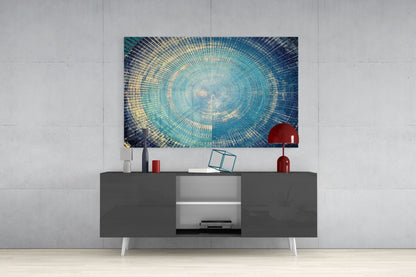 Blue Gold Radial Rings Glass Wall Art