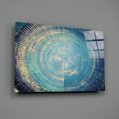 Blue Gold Radial Rings Glass Wall Art