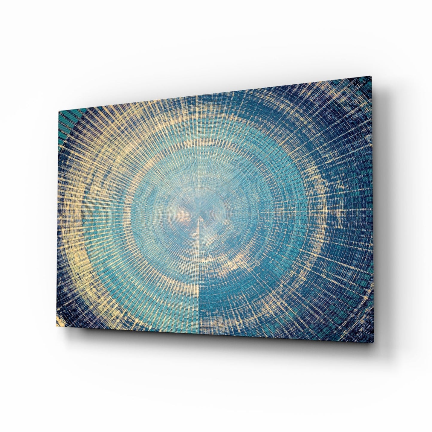 Blue Gold Radial Rings Glass Wall Art