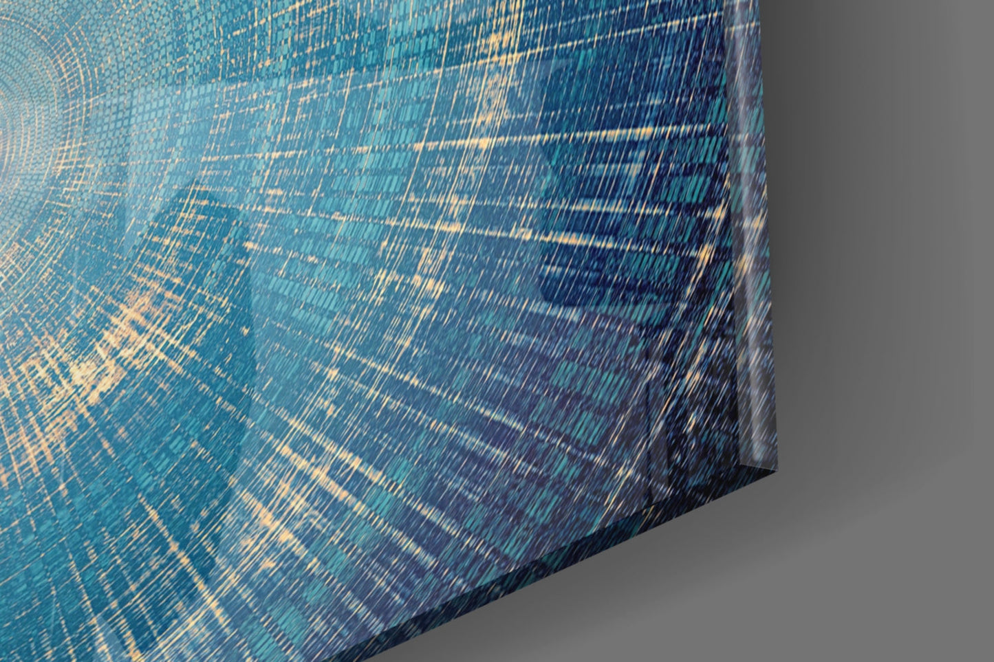 Blue Gold Radial Rings Glass Wall Art