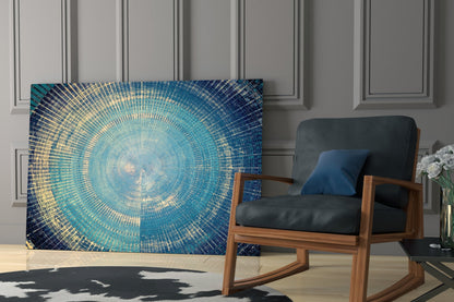 Blue Gold Radial Rings Glass Wall Art