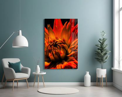 Orange Spider Dahlia Glass Wall Art