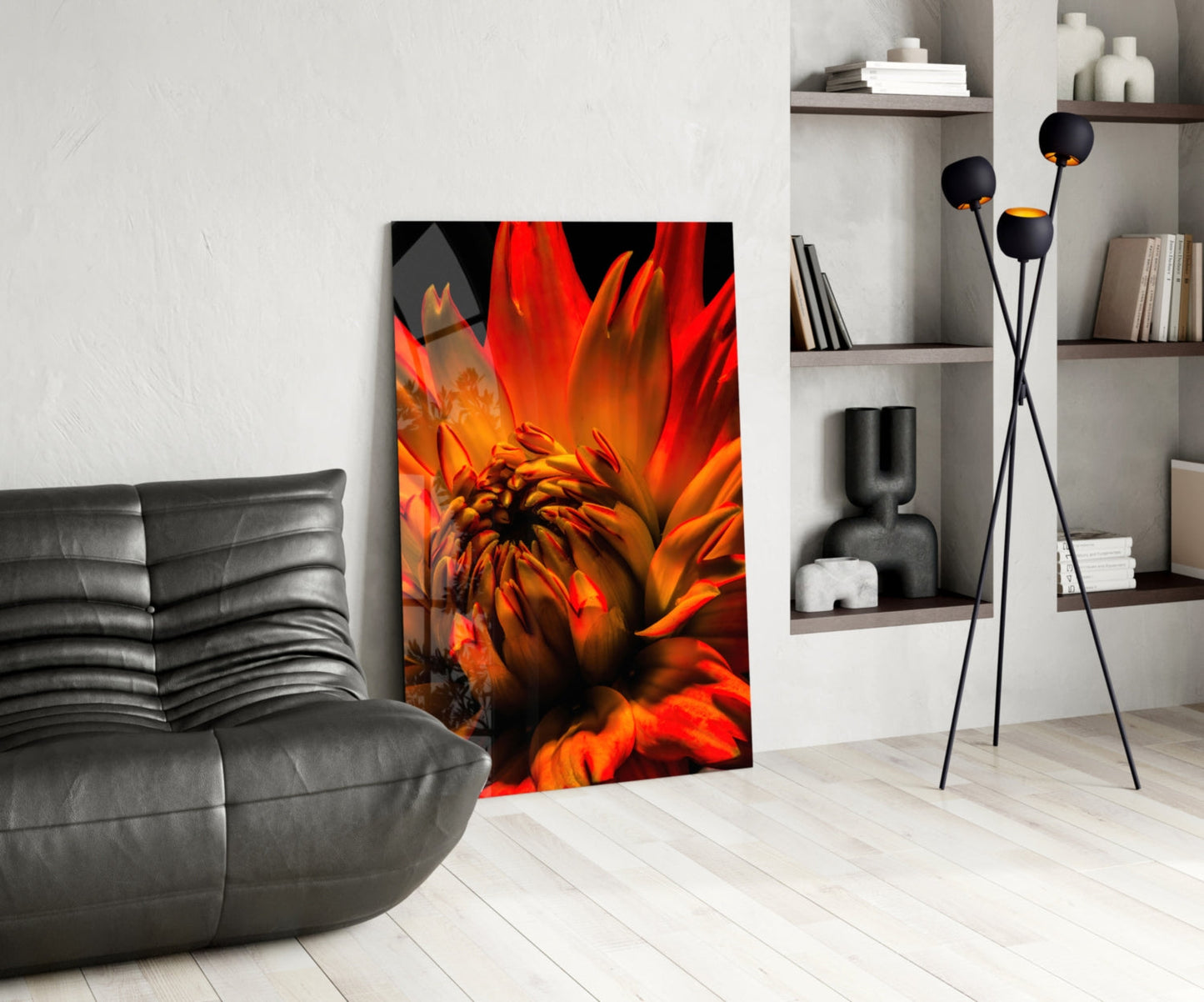 Orange Spider Dahlia Glass Wall Art