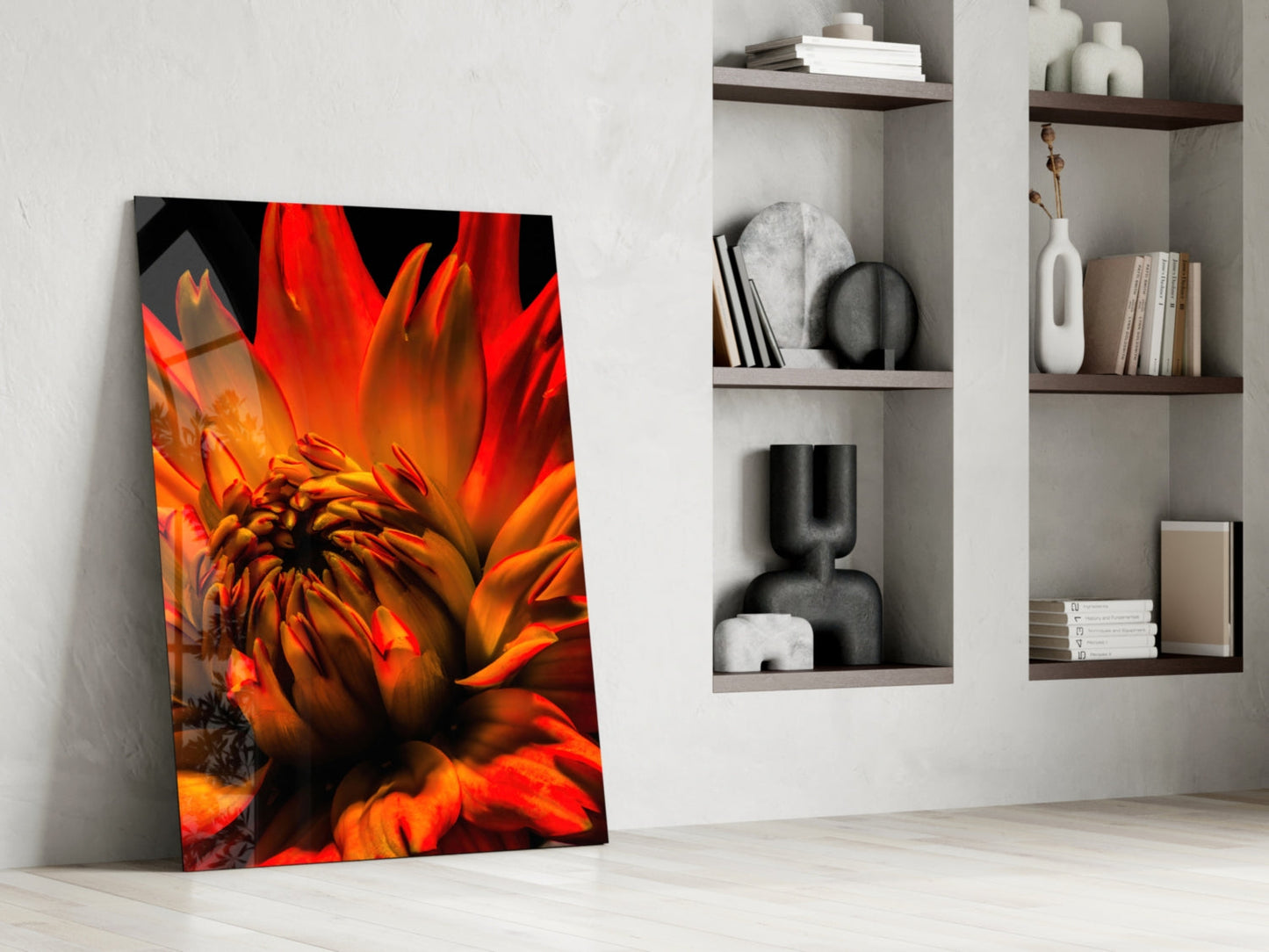 Orange Spider Dahlia Glass Wall Art