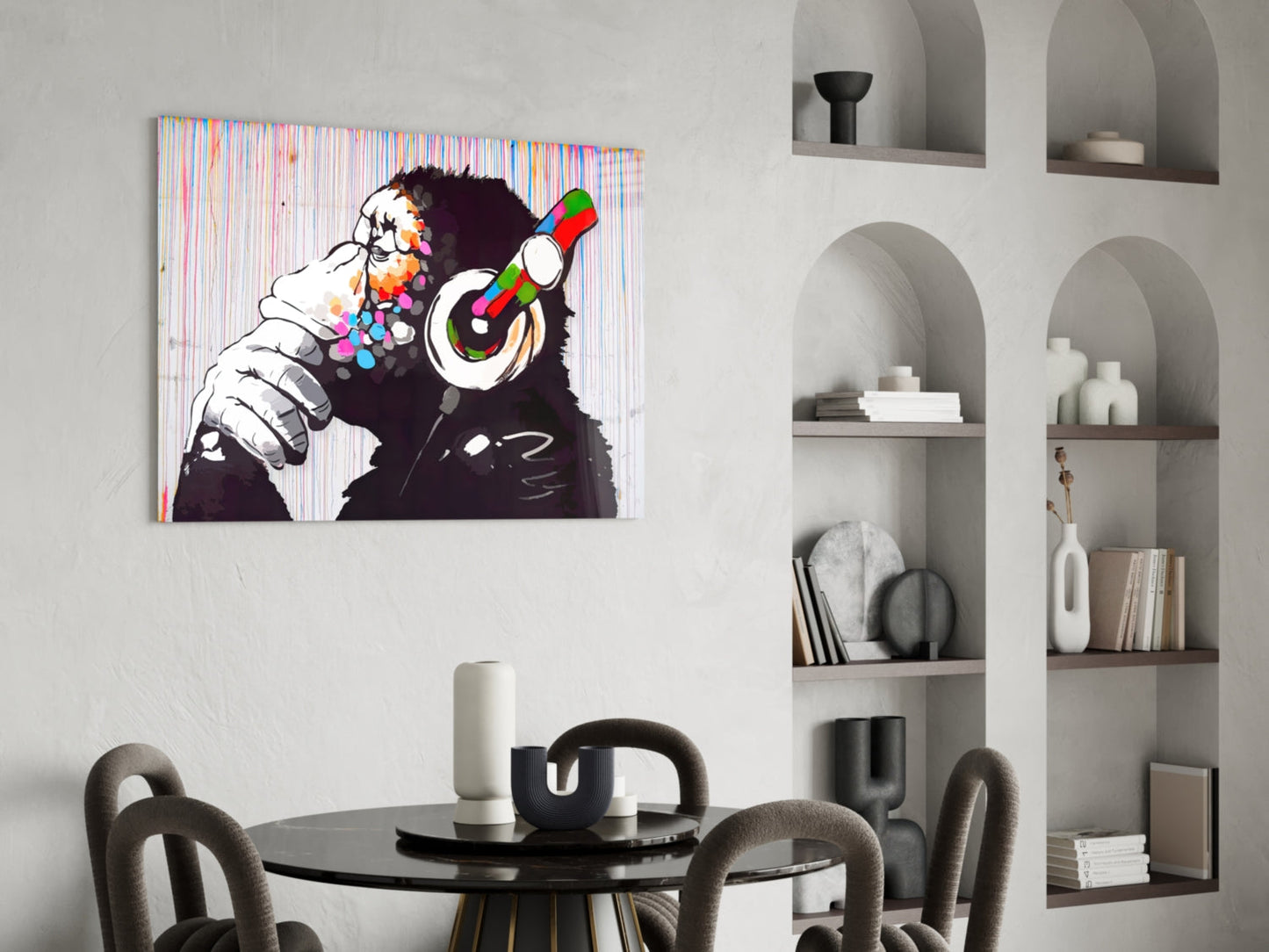 Ape With Headphones Glass Wall Art