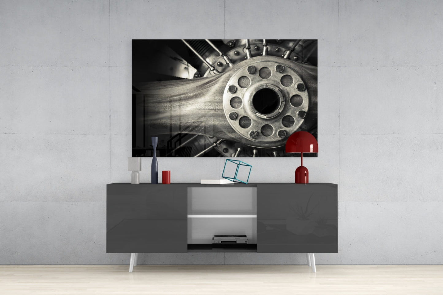 Vintage Aircraft Engine Glass Wall Art