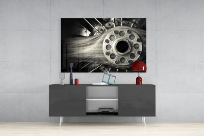 Vintage Aircraft Engine Glass Wall Art