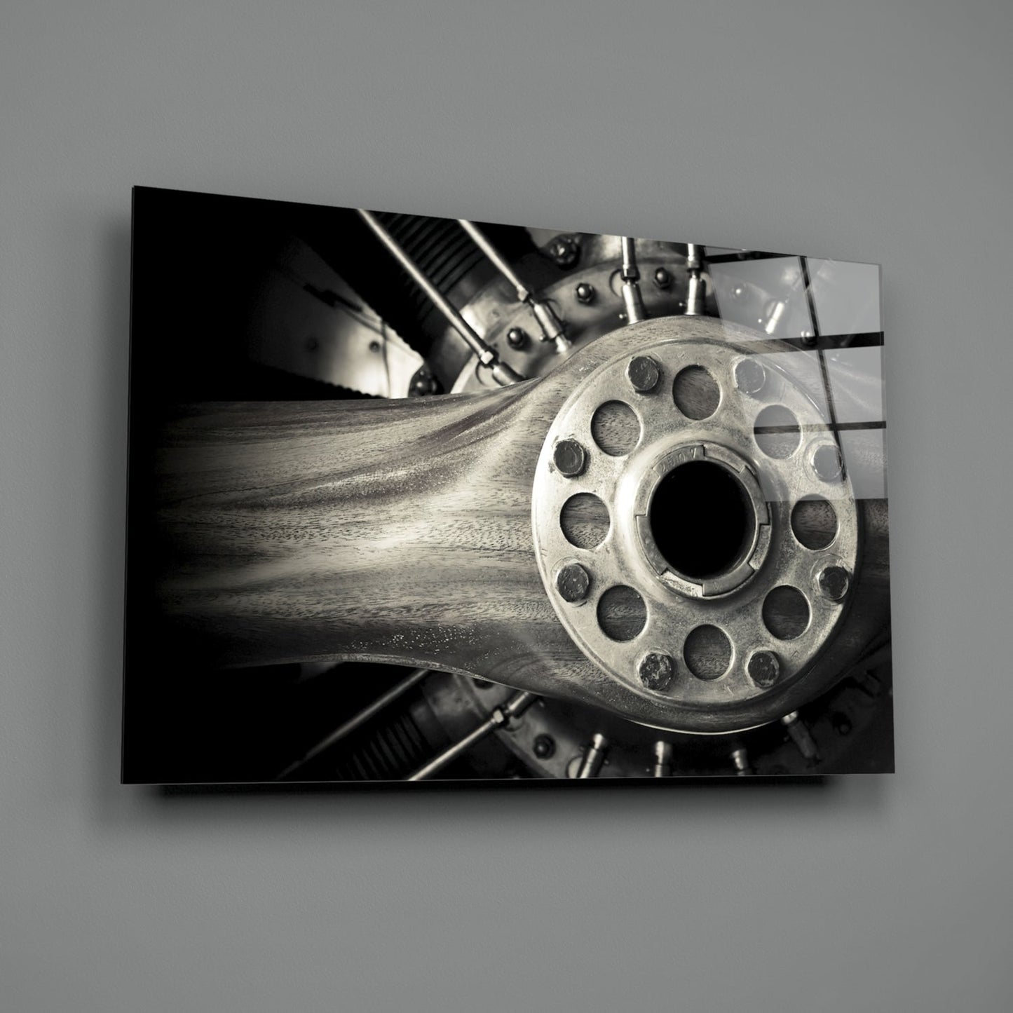 Vintage Aircraft Engine Glass Wall Art