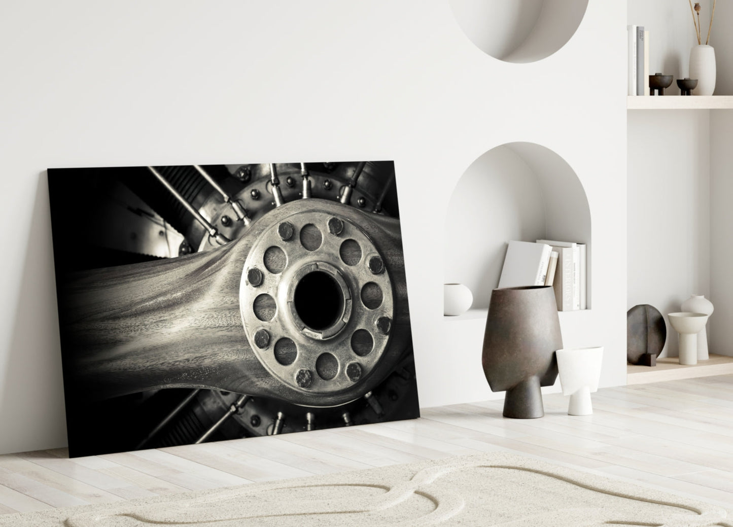Vintage Aircraft Engine Glass Wall Art