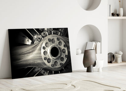 Vintage Aircraft Engine Glass Wall Art