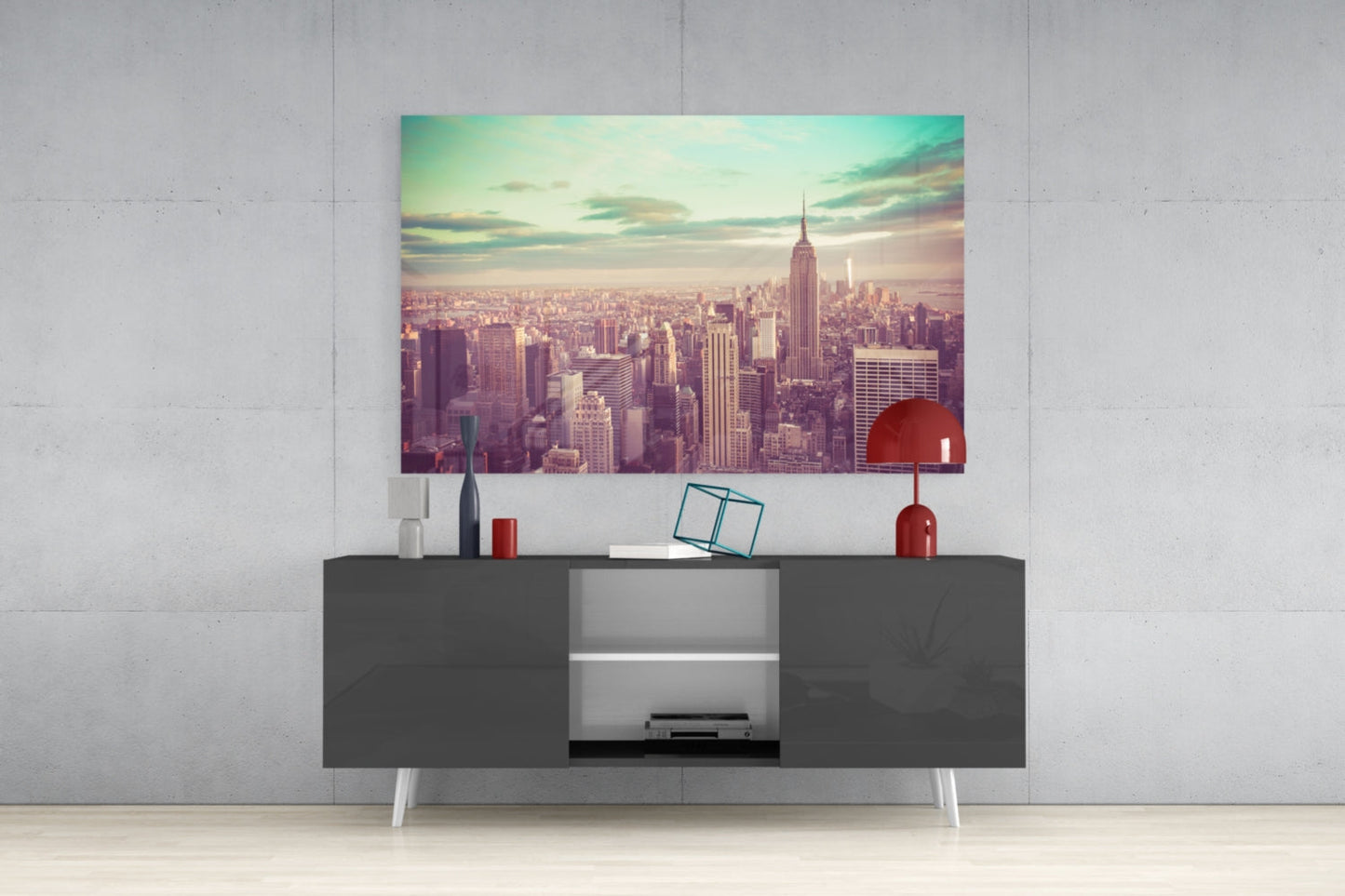 Manhattan Skyline Aerial Glass Wall Art