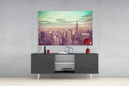 Manhattan Skyline Aerial Glass Wall Art