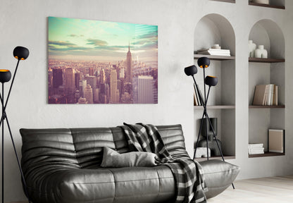 Manhattan Skyline Aerial Glass Wall Art