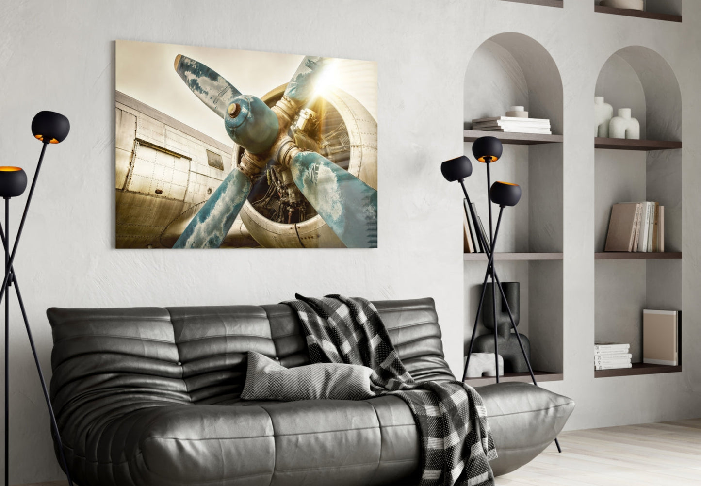 Vintage Propeller Airplane Glass Wall Art
