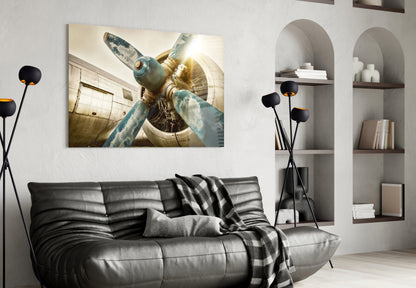 Vintage Propeller Airplane Glass Wall Art