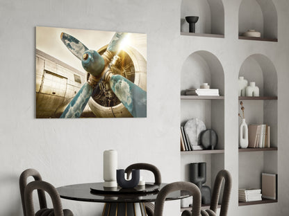 Vintage Propeller Airplane Glass Wall Art