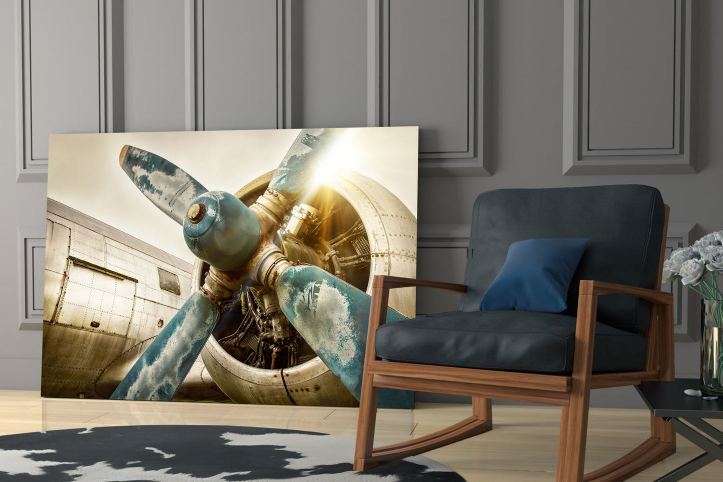 Vintage Propeller Airplane Glass Wall Art