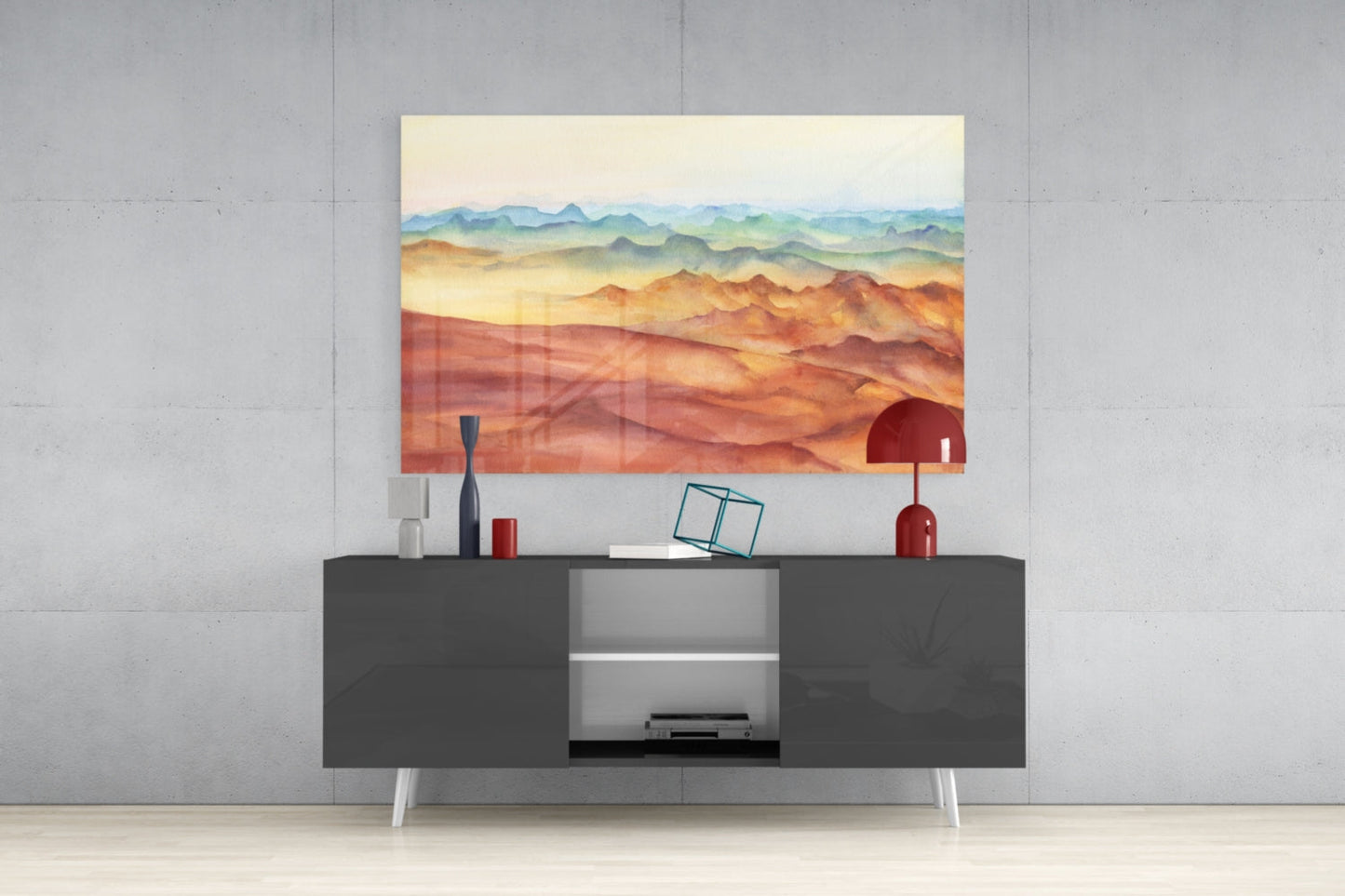 Abstract Watercolor Mountains Glass Wall Art, Layered Ranges