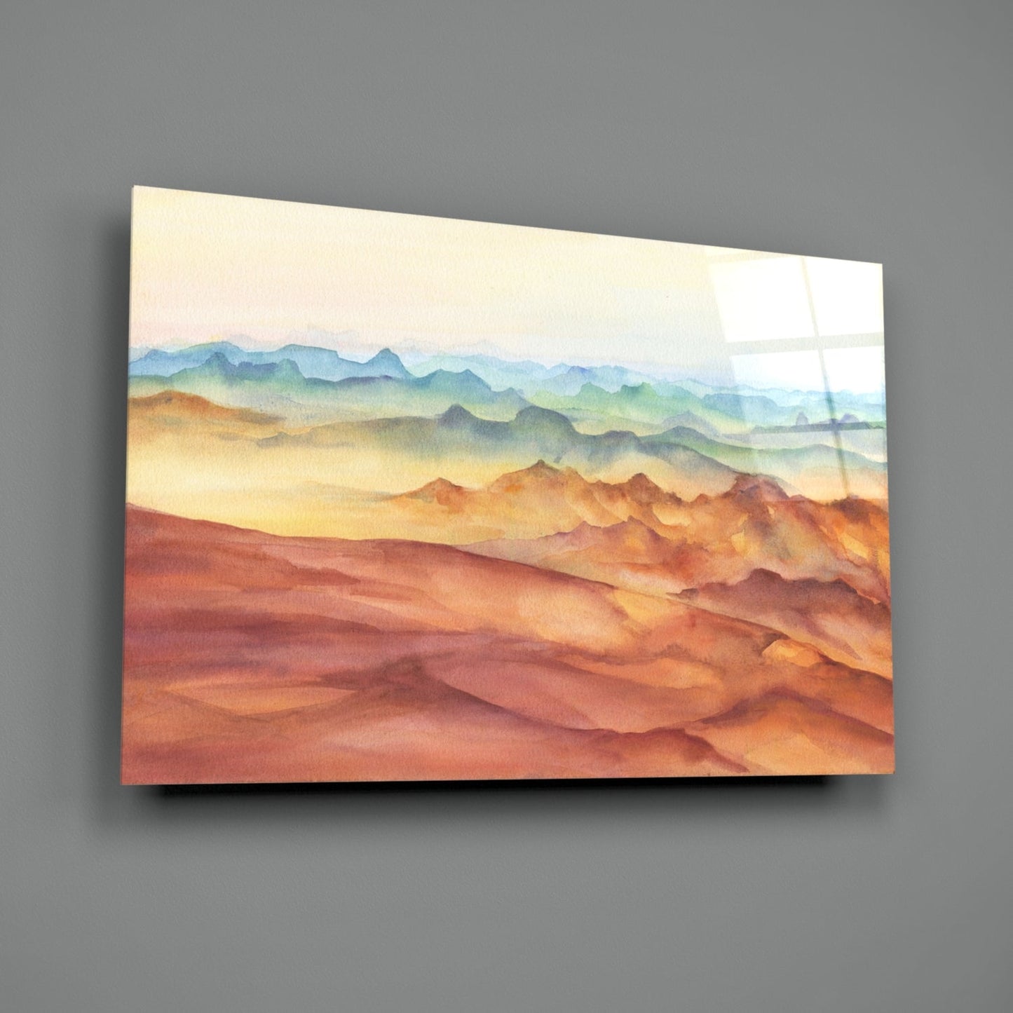 Abstract Watercolor Mountains Glass Wall Art, Layered Ranges