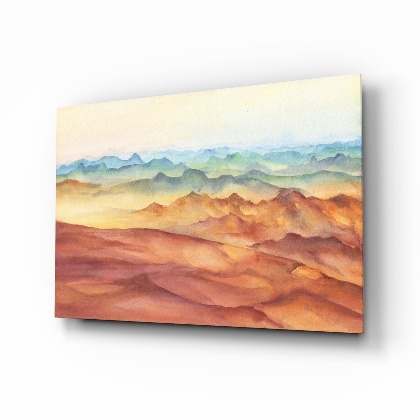 Abstract Watercolor Mountains Glass Wall Art, Layered Ranges