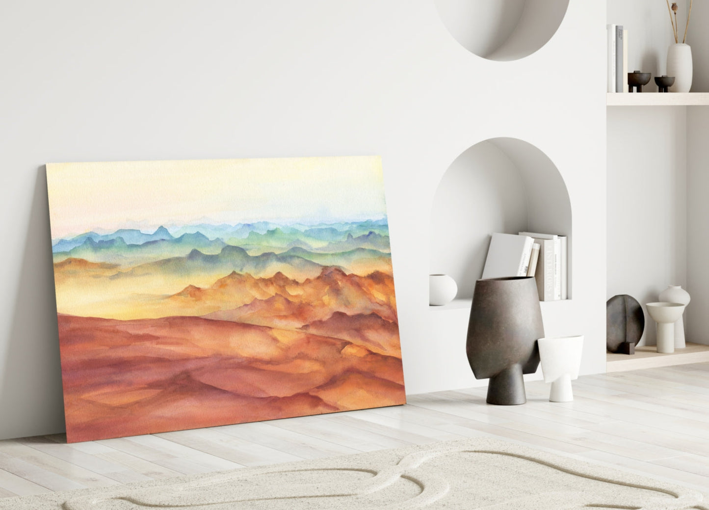 Abstract Watercolor Mountains Glass Wall Art, Layered Ranges