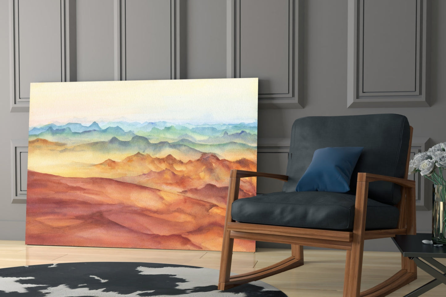 Abstract Watercolor Mountains Glass Wall Art, Layered Ranges