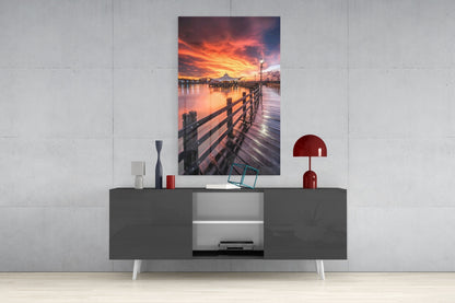 Sunset Pier Glass Wall Art