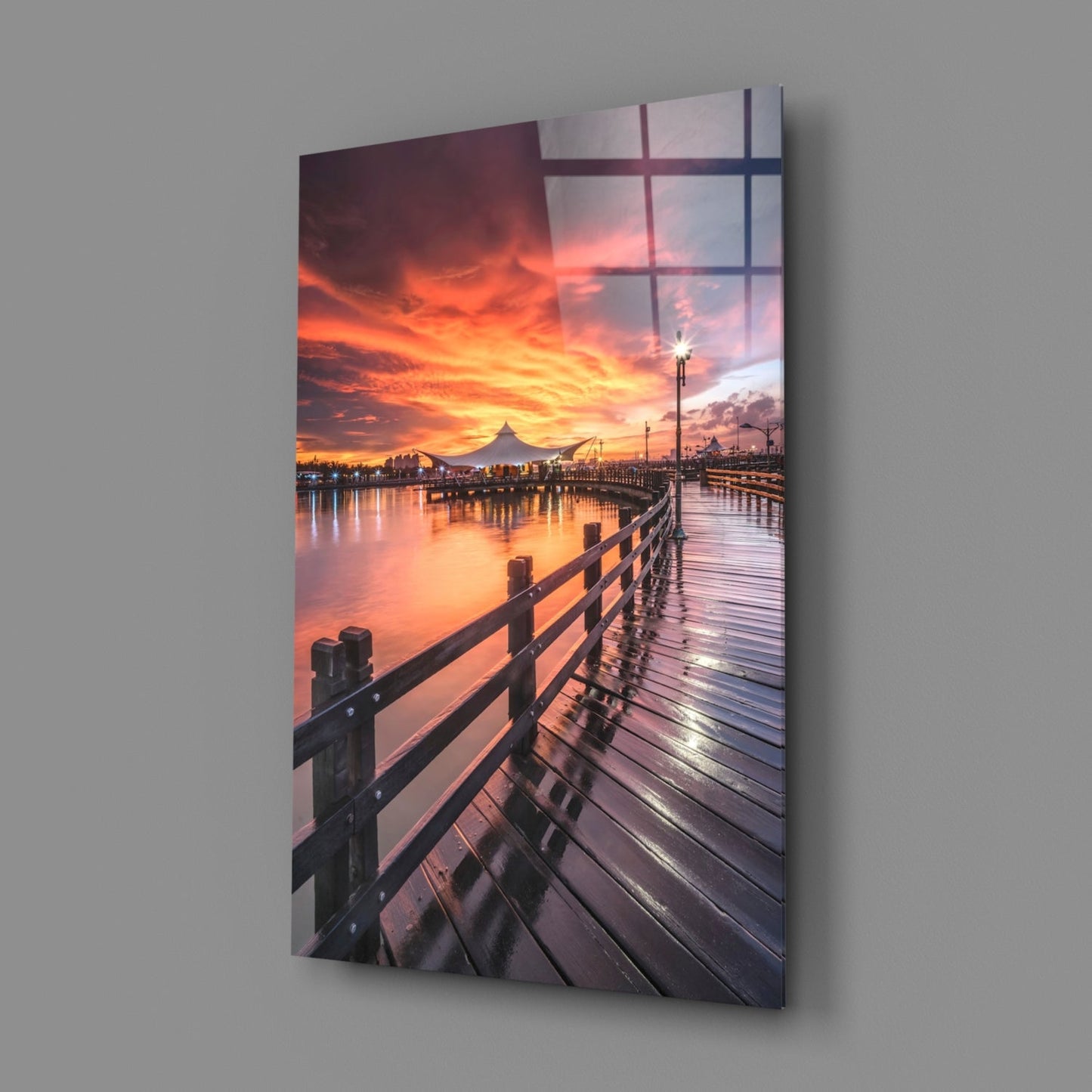 Sunset Pier Glass Wall Art