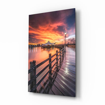 Sunset Pier Glass Wall Art