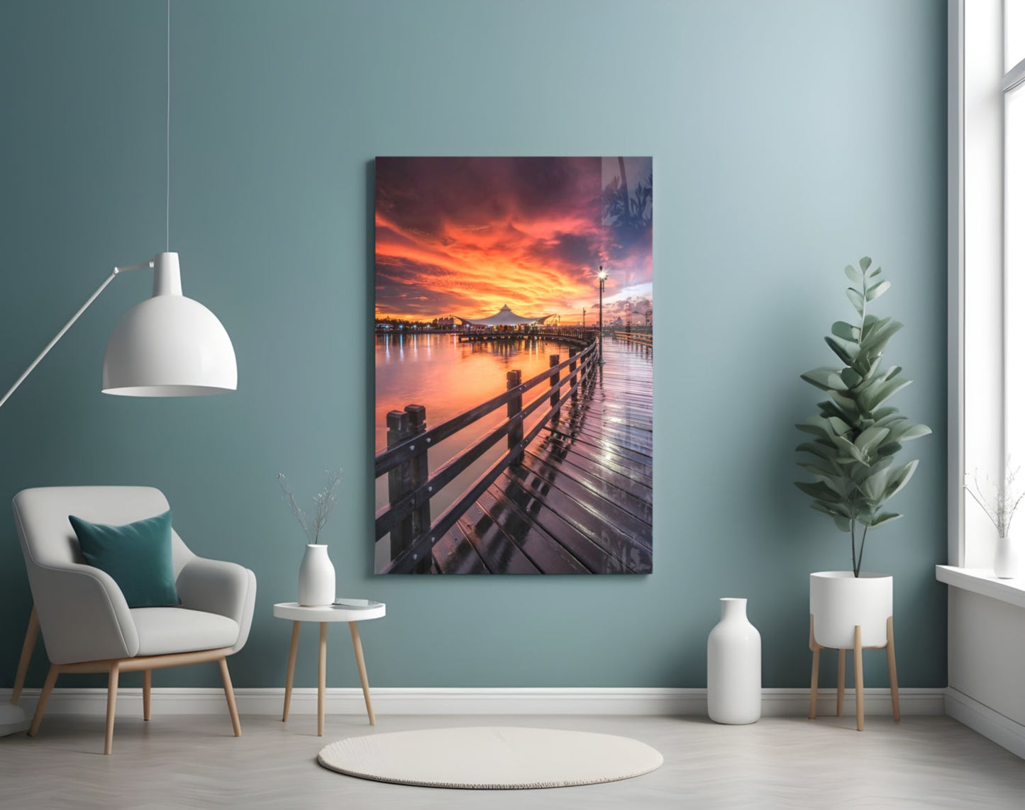 Sunset Pier Glass Wall Art