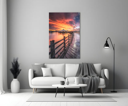 Sunset Pier Glass Wall Art