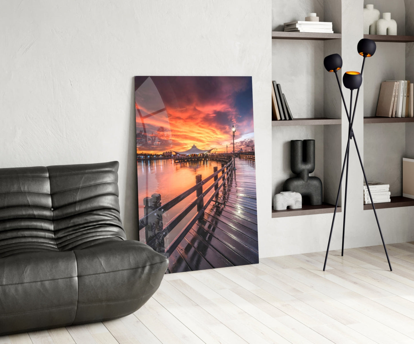 Sunset Pier Glass Wall Art