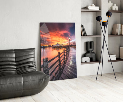 Sunset Pier Glass Wall Art