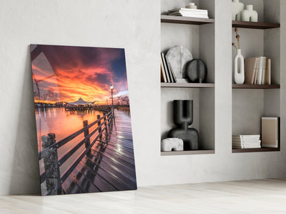 Sunset Pier Glass Wall Art