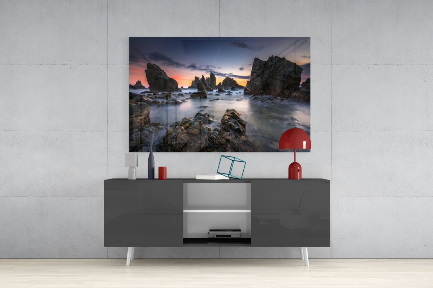 Sea Stacks at Dusk Glass Wall Art