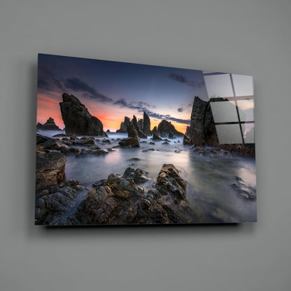 Sea Stacks at Dusk Glass Wall Art