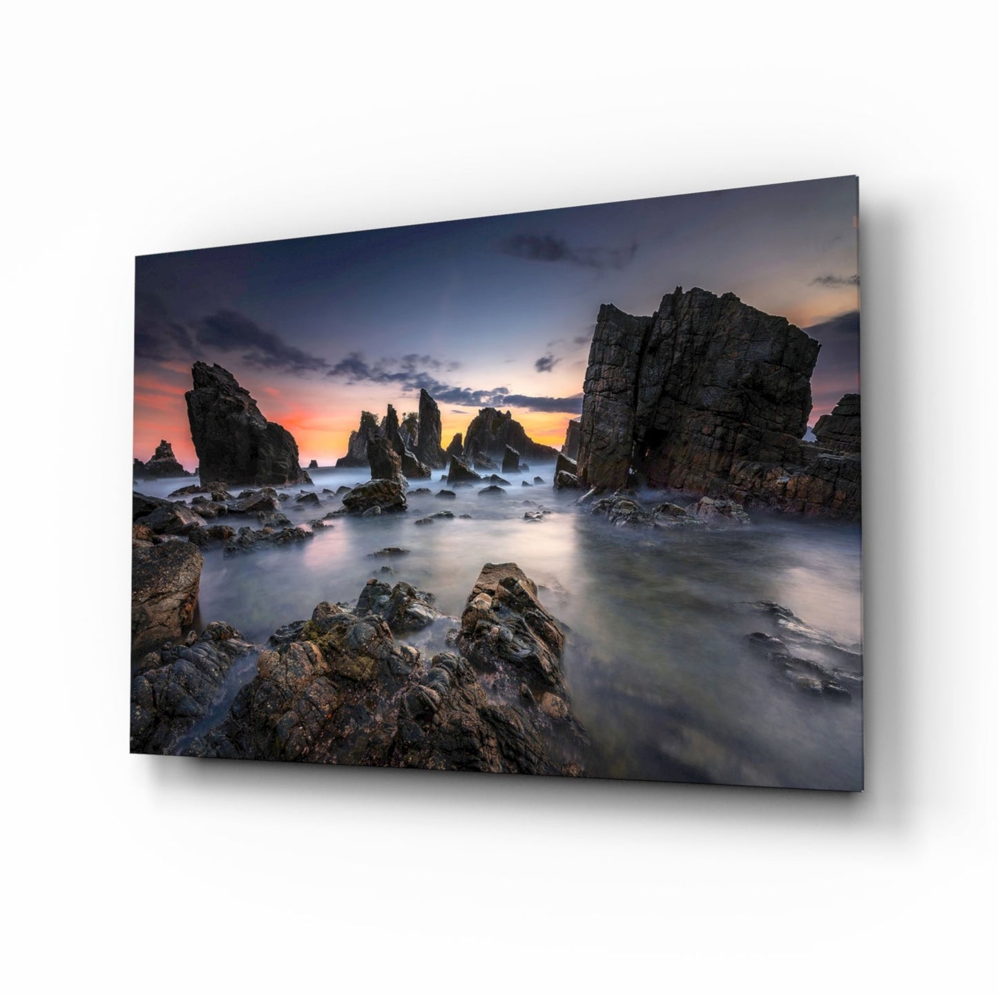 Sea Stacks at Dusk Glass Wall Art