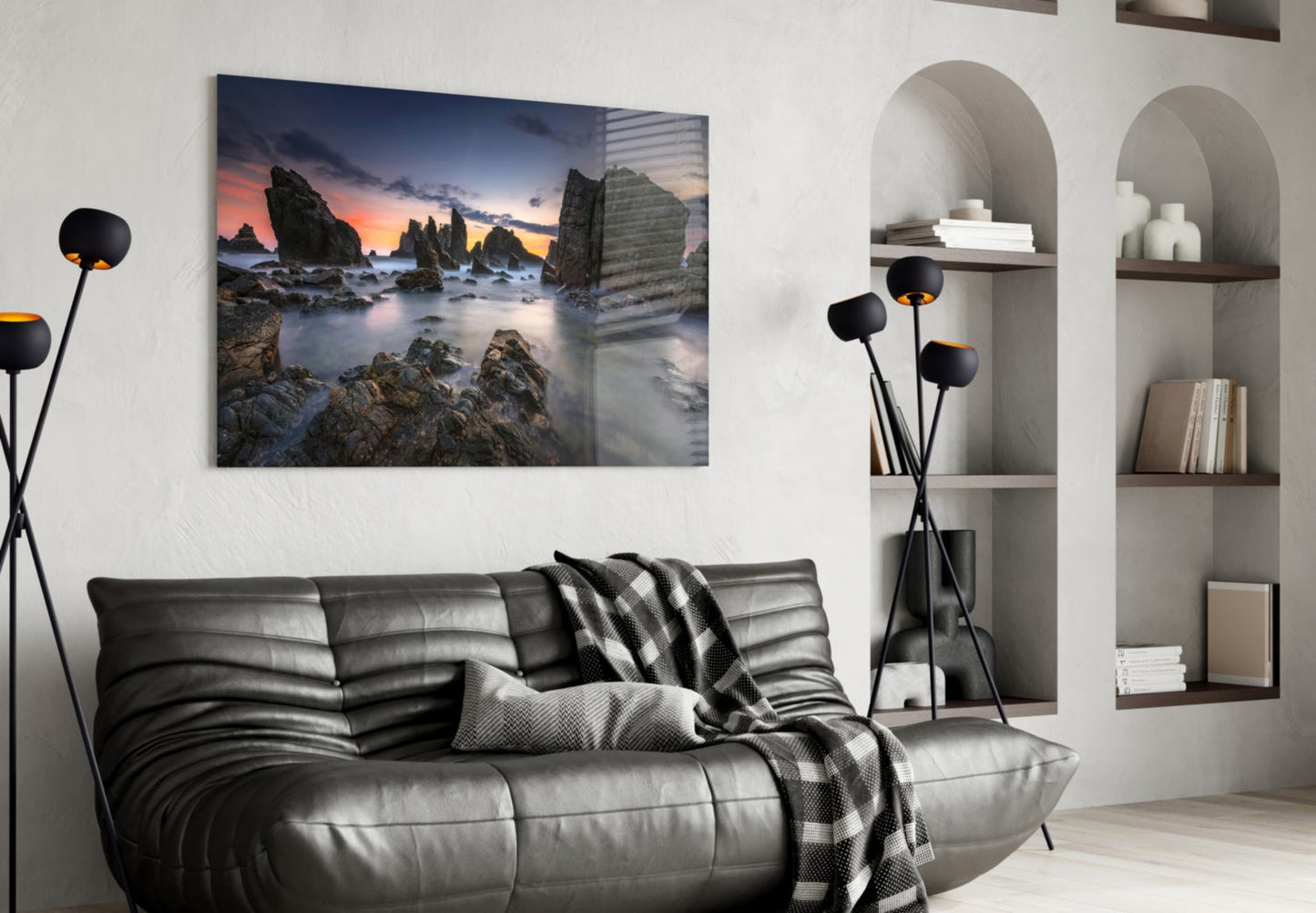 Sea Stacks at Dusk Glass Wall Art