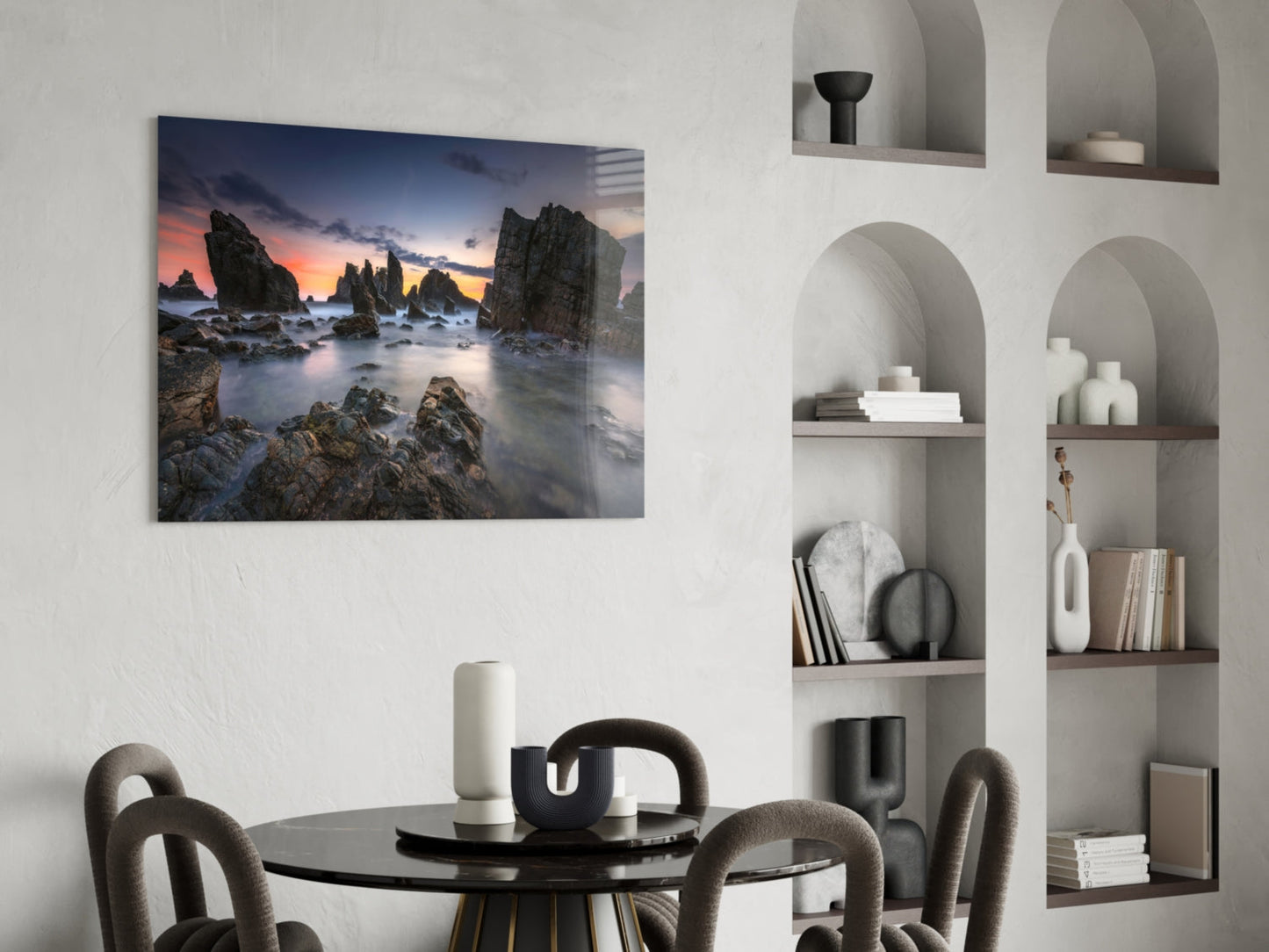 Sea Stacks at Dusk Glass Wall Art