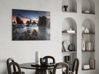 Sea Stacks at Dusk Glass Wall Art