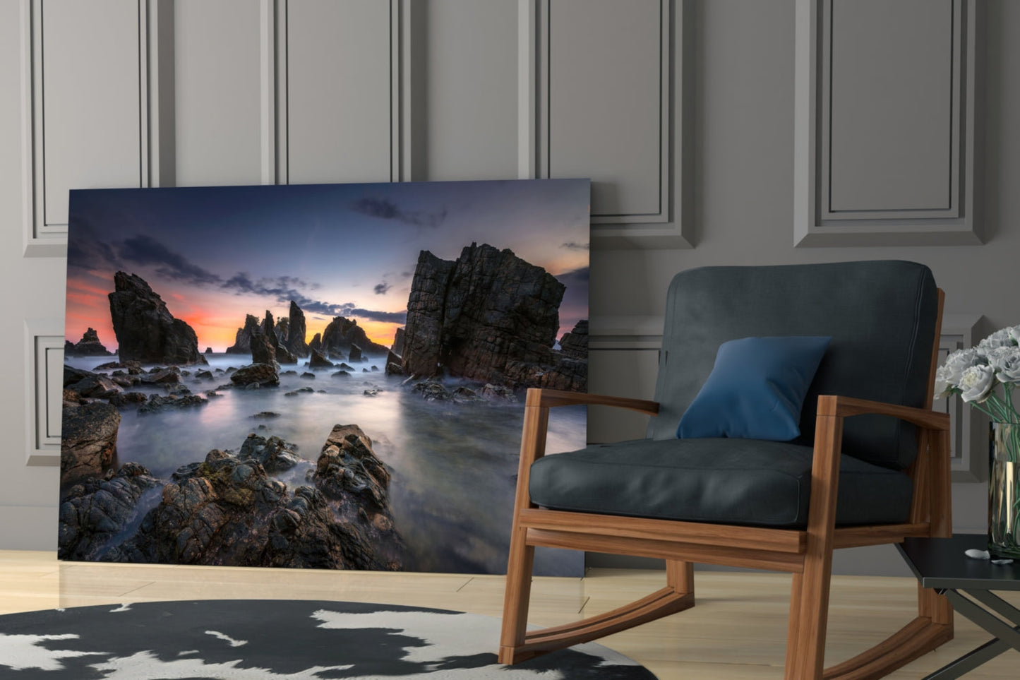 Sea Stacks at Dusk Glass Wall Art
