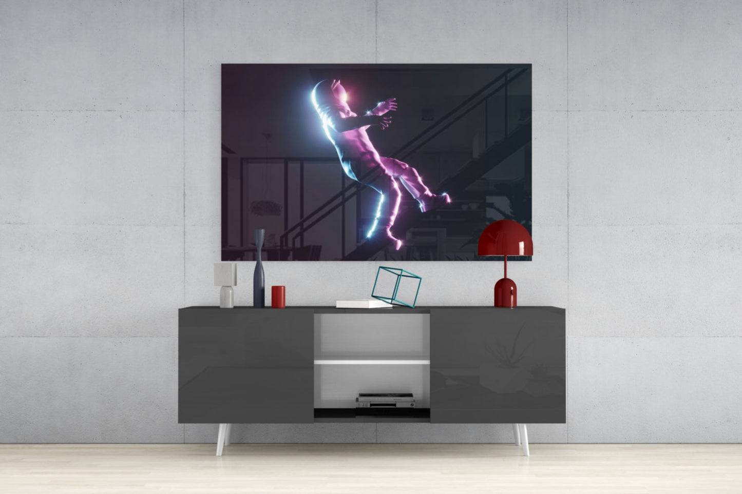 Neon Astronaut Glass Wall Art
